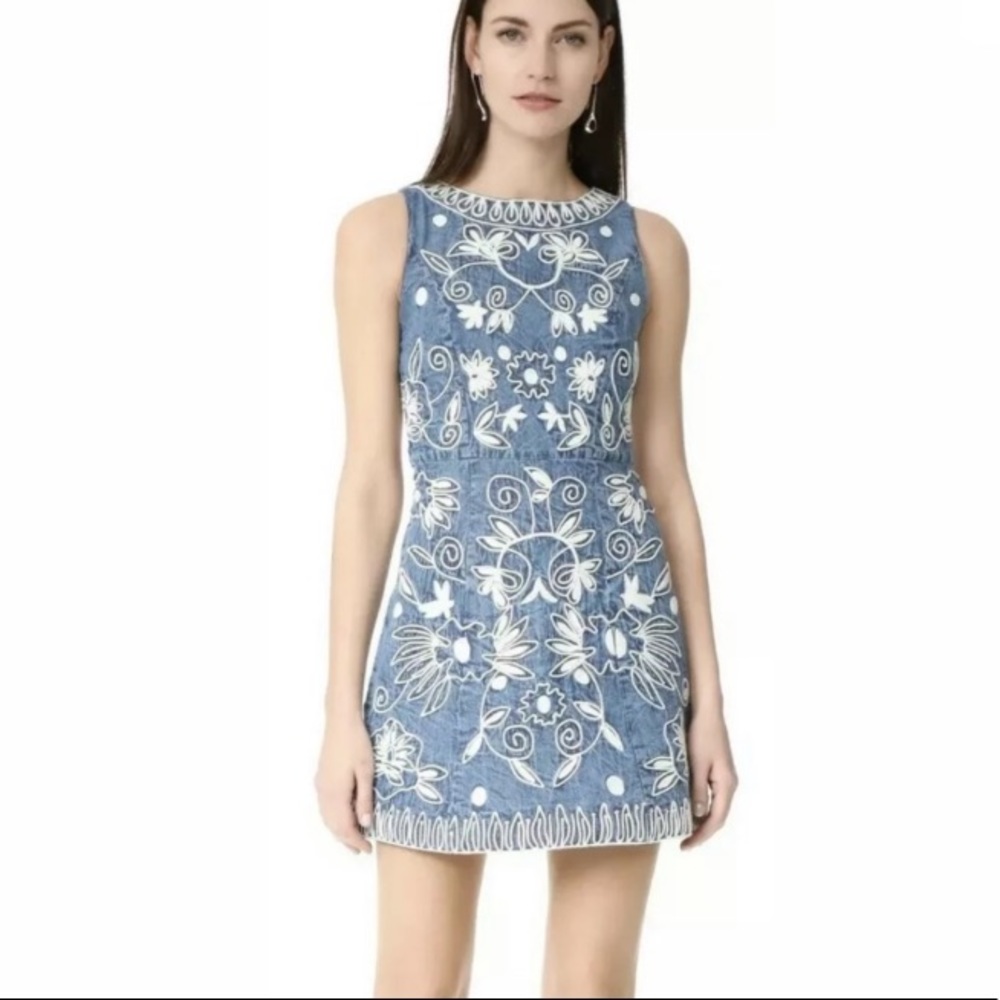 ALICE OLIVIA EMBROIDERY DENIM DRESS